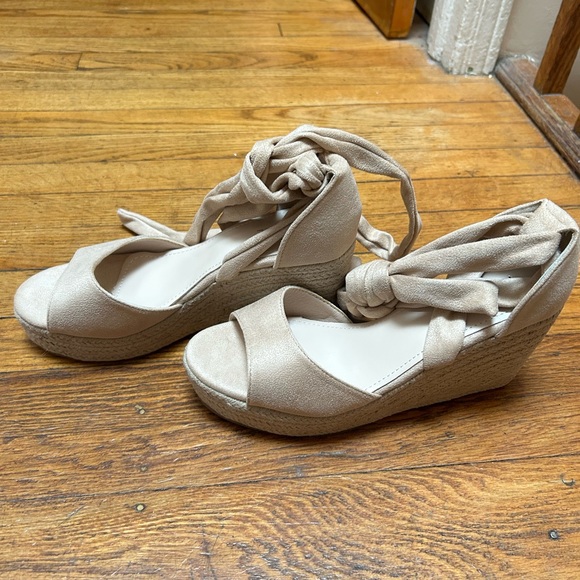Suisecloths Lace up Espadrille Heel Platform Wedges Ankle Strap Sandals main image 0